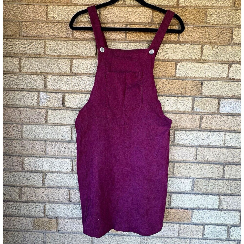 Women's Purple Corduroy Pinafore Overall Dress Square Neckline S